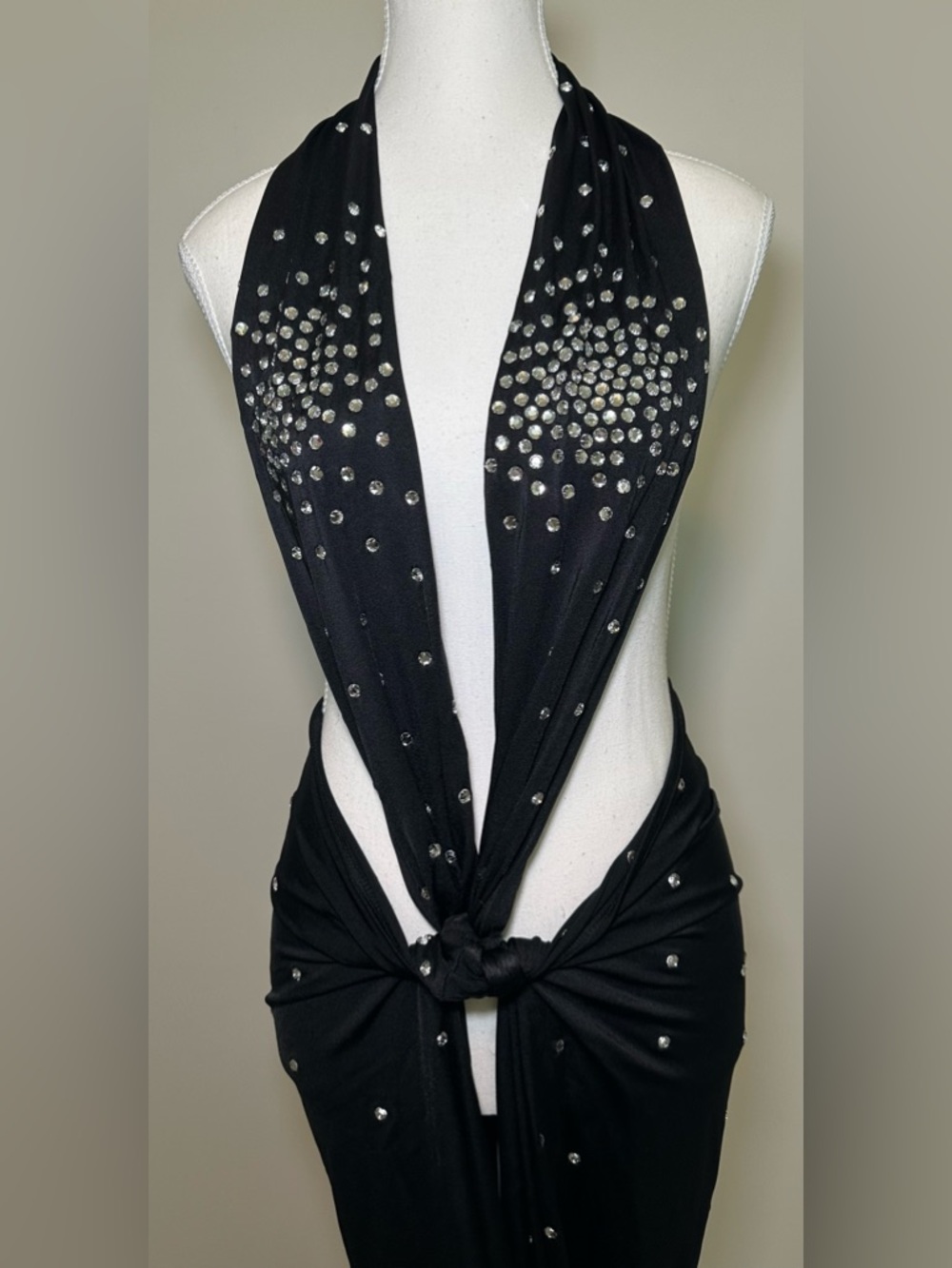 Black Rhinestone Cutout Halter Maxi Dress Backless Glam Sexy Evening Gown‎ S/M - Picture 6 of 11